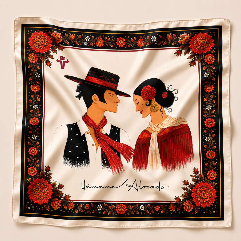 Pañuelo Alocado Revolera semiseda estampado taurino Sin Vergüenza Brand