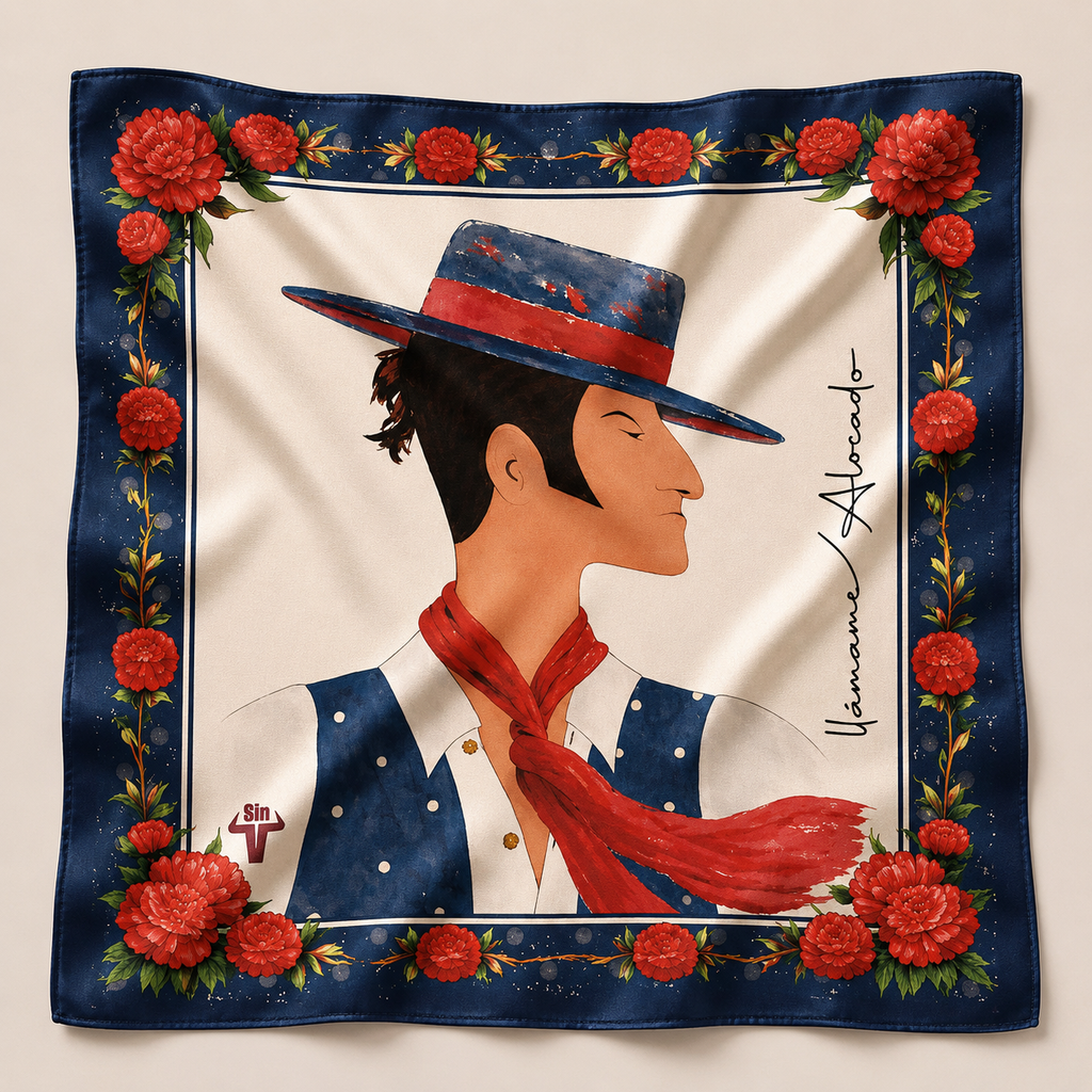 Pañuelo Alocado Kikirikí semiseda estampado taurino Sin Vergüenza Brand